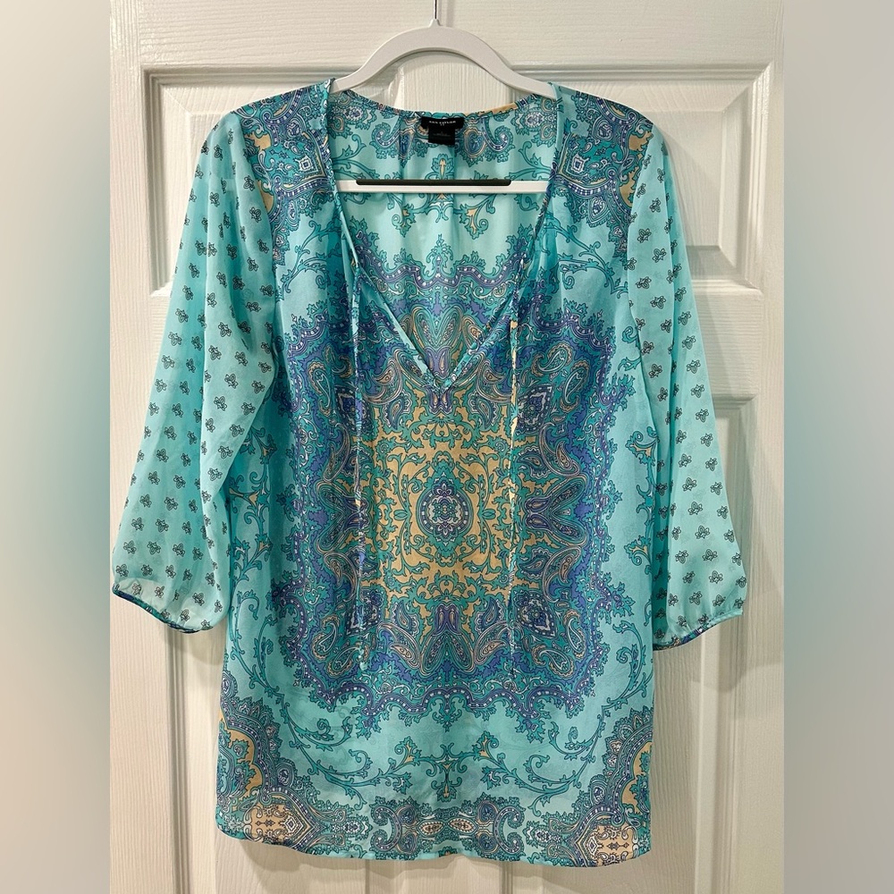 Ann Taylor Semi Sheer Peasant Blouse